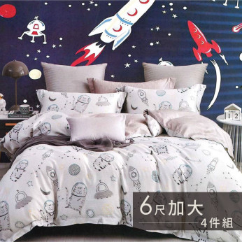 40S天絲兩用被床包組 4件組-加大(6尺)-喵遊太空 64P40S0720-8