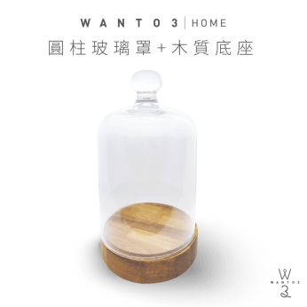 圓柱玻璃罩+柚木底座